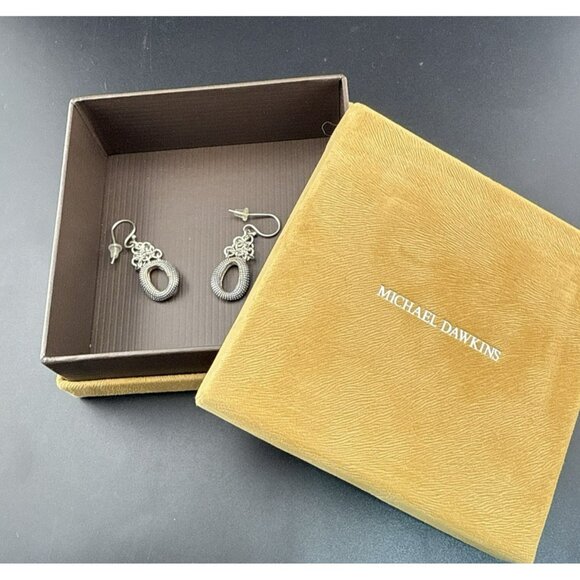 Michael Dawkins Earrings Sterling Silver Pebbled Granulated Link Dangle Drop 925 - Picture 1 of 13